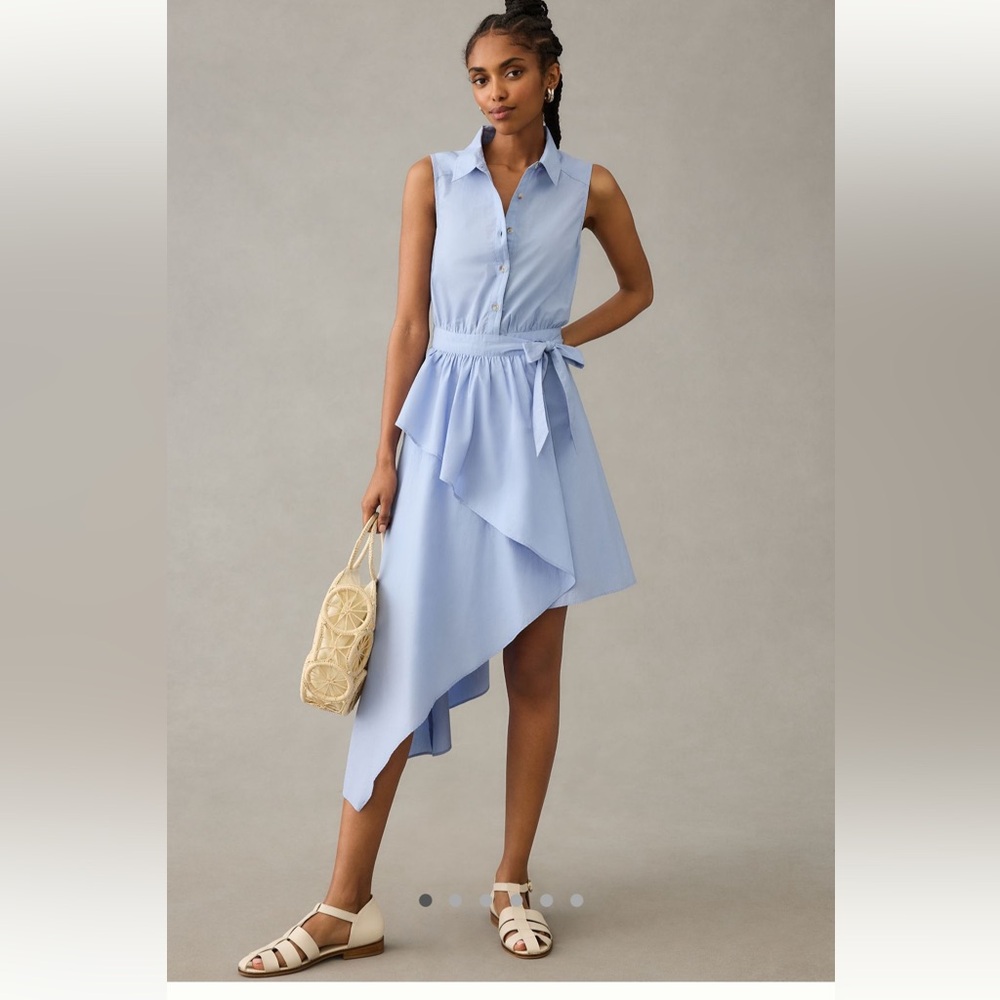 NWT Anthropologie Maeve Asymmetrical Sleeveless Shirt Dress in Blue Sz 10